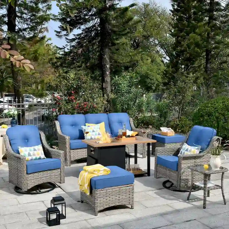 Ensemble de mobilier de patio extérieur XIZZI 7 pièces avec canapé de conversation et foyer