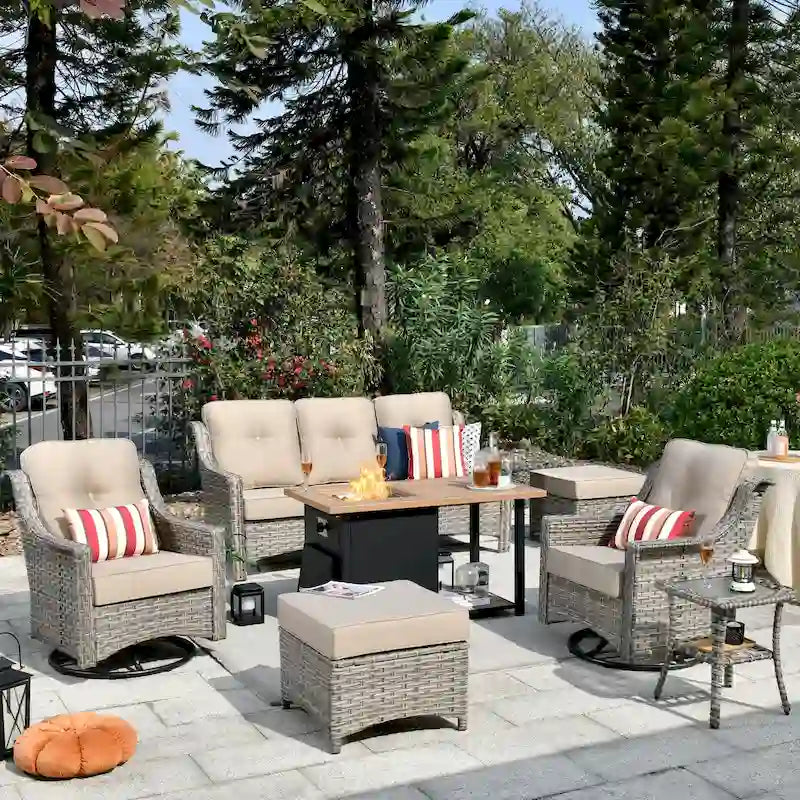 Ensemble de mobilier de patio extérieur XIZZI 7 pièces avec canapé de conversation et foyer