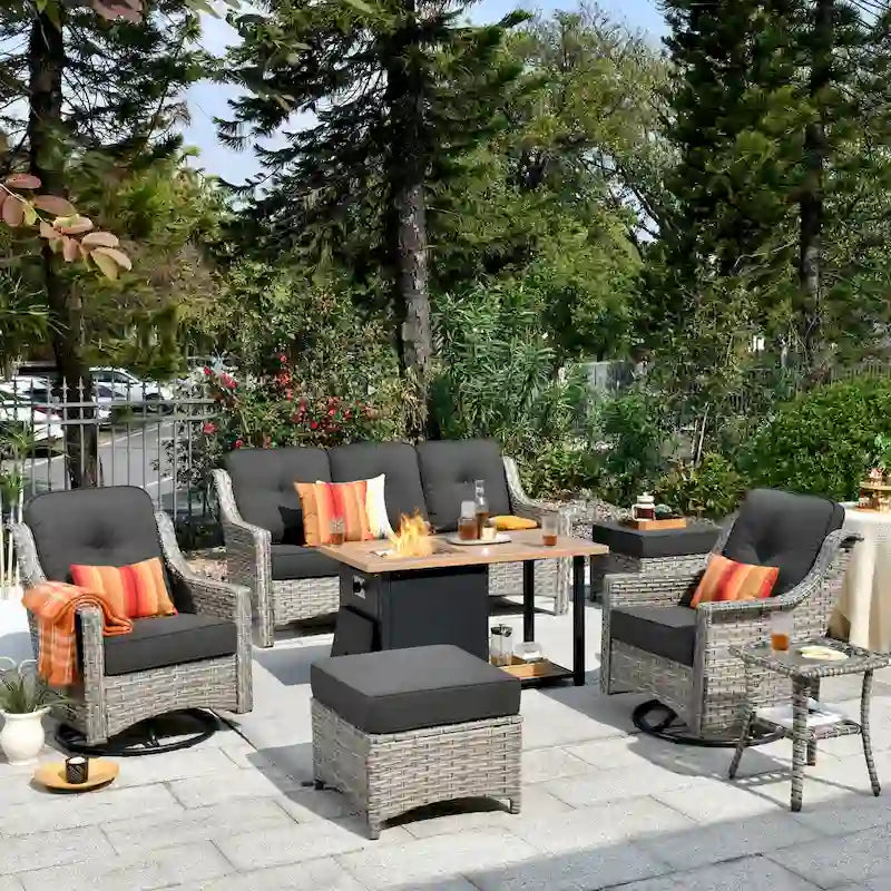 Ensemble de mobilier de patio extérieur XIZZI 7 pièces avec canapé de conversation et foyer