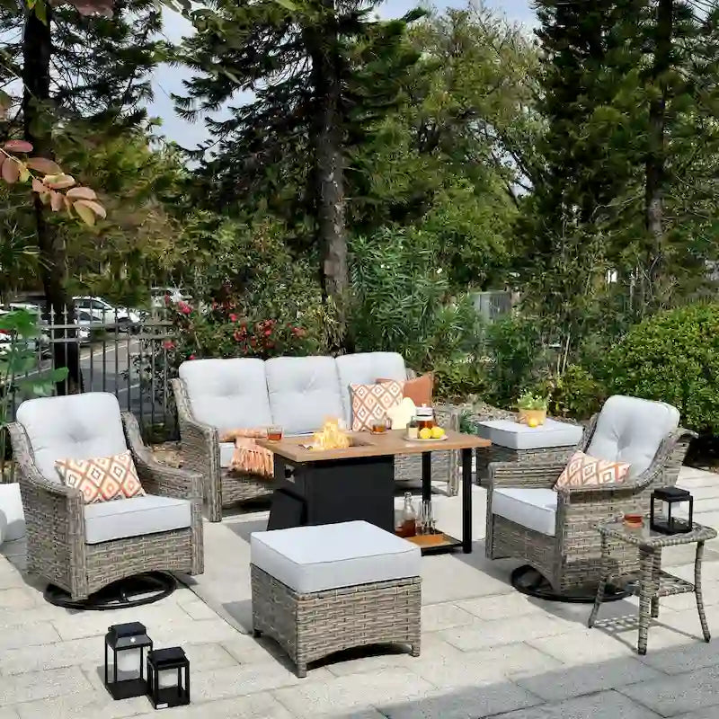 Ensemble de mobilier de patio extérieur XIZZI 7 pièces avec canapé de conversation et foyer