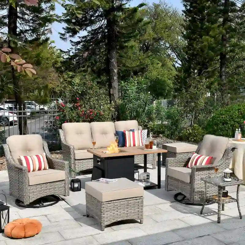 Ensemble de mobilier de patio extérieur XIZZI 7 pièces avec canapé de conversation et foyer
