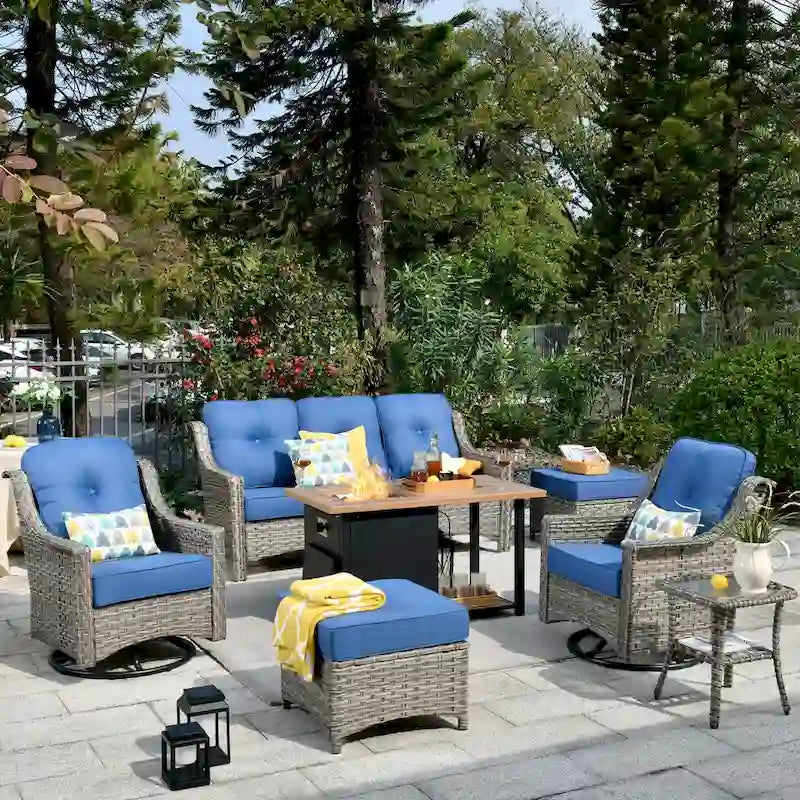 Ensemble de mobilier de patio extérieur XIZZI 7 pièces avec canapé de conversation et foyer