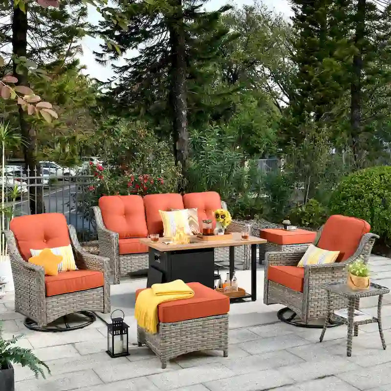 Ensemble de mobilier de patio extérieur XIZZI 7 pièces avec canapé de conversation et foyer