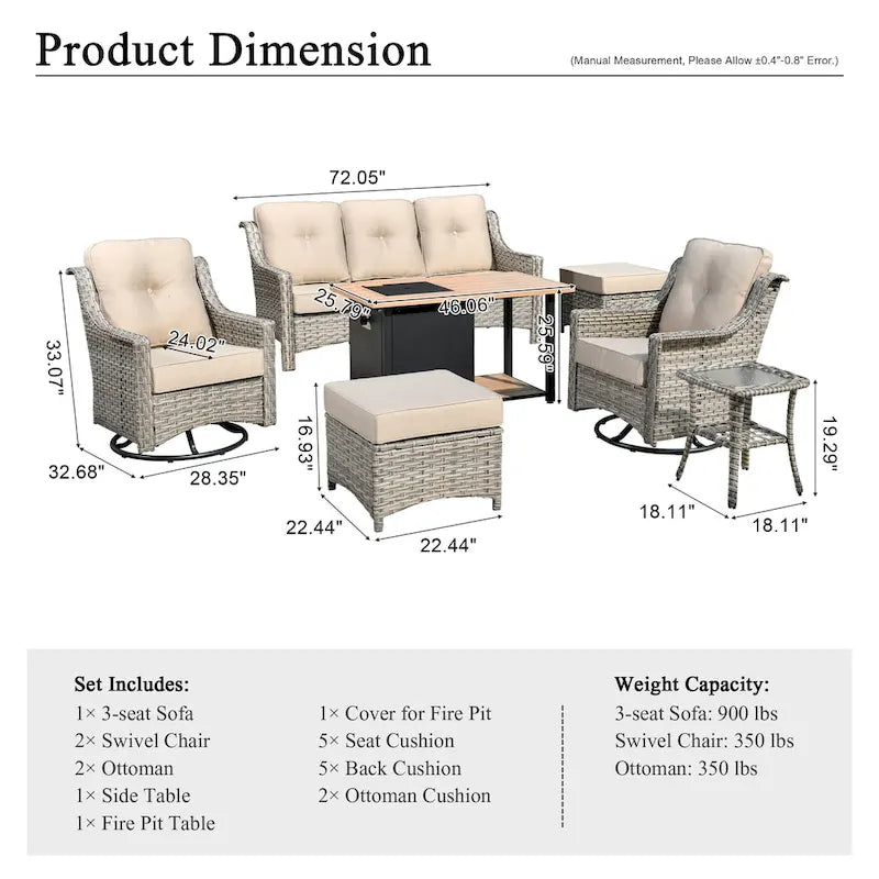 Ensemble de mobilier de patio extérieur XIZZI 7 pièces avec canapé de conversation et foyer