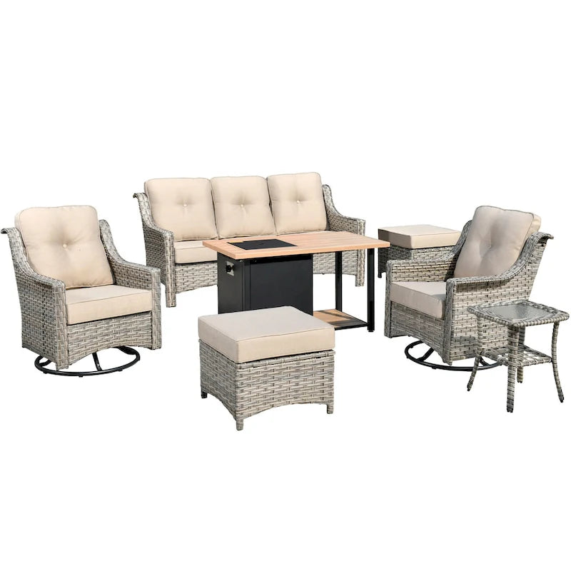 Ensemble de mobilier de patio extérieur XIZZI 7 pièces avec canapé de conversation et foyer