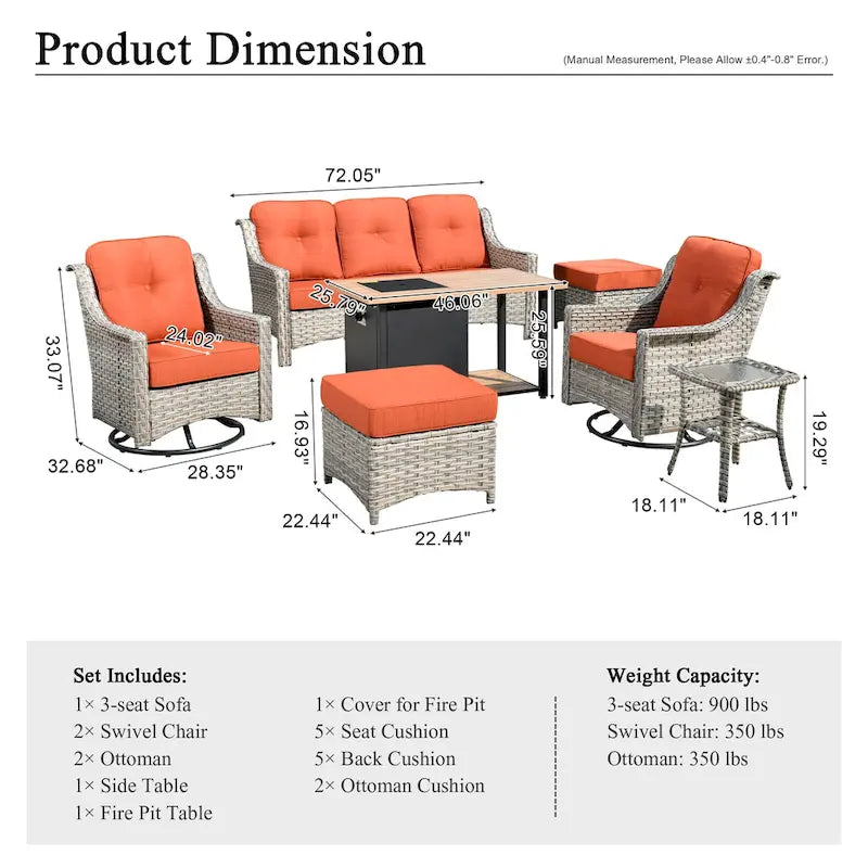 Ensemble de mobilier de patio extérieur XIZZI 7 pièces avec canapé de conversation et foyer