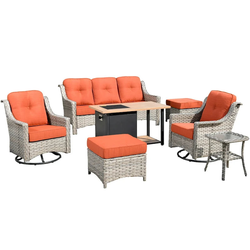 Ensemble de mobilier de patio extérieur XIZZI 7 pièces avec canapé de conversation et foyer
