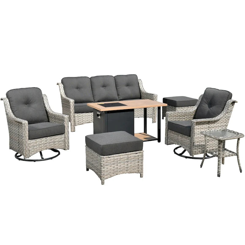 Ensemble de mobilier de patio extérieur XIZZI 7 pièces avec canapé de conversation et foyer