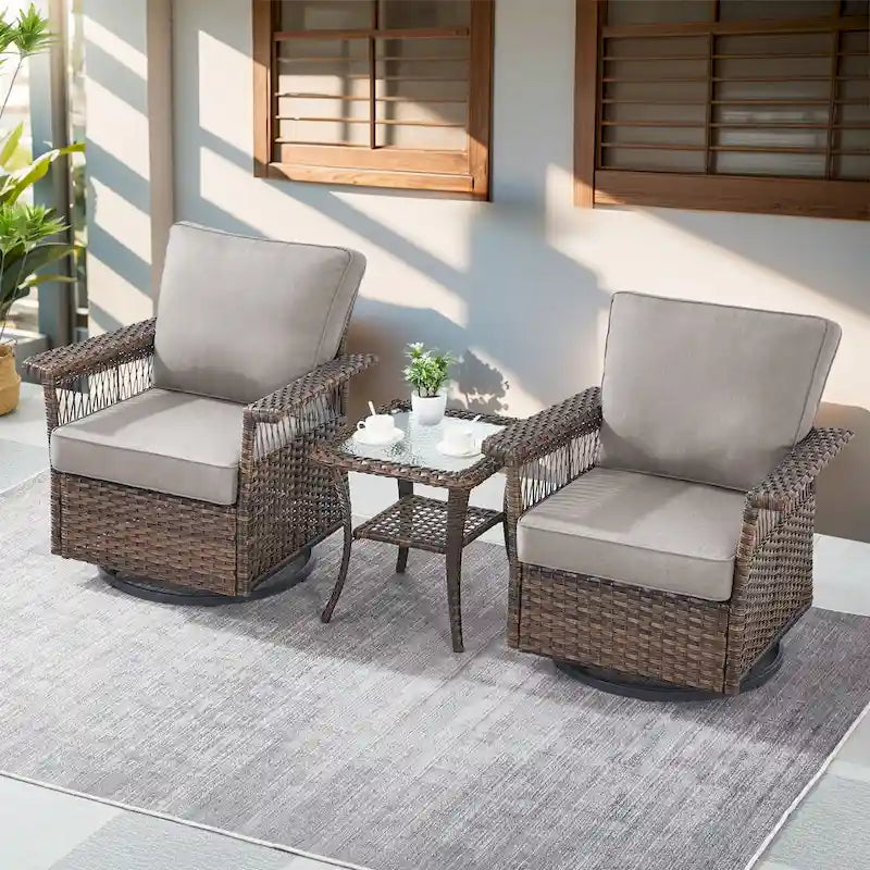 Gymojoy Ensemble table et chaises pivotantes d'extérieur 3 pièces - Marron