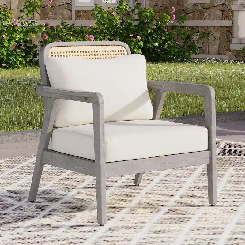 Fauteuil club de jardin en bois d'acacia, mobilier de terrasse, coussin épais imperméable, assise profonde pour porche, jardin, cour