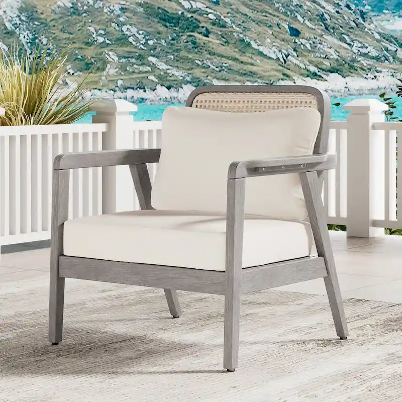 Fauteuil club de jardin en bois d'acacia, mobilier de terrasse, coussin épais imperméable, assise profonde pour porche, jardin, cour