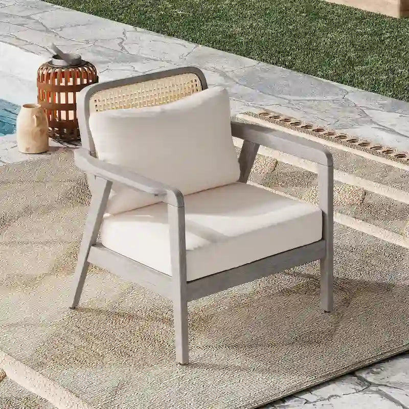 Fauteuil club de jardin en bois d'acacia, mobilier de terrasse, coussin épais imperméable, assise profonde pour porche, jardin, cour