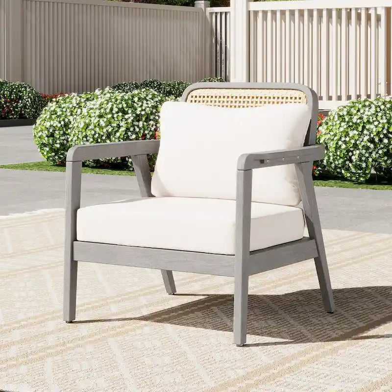 Fauteuil club de jardin en bois d'acacia, mobilier de terrasse, coussin épais imperméable, assise profonde pour porche, jardin, cour