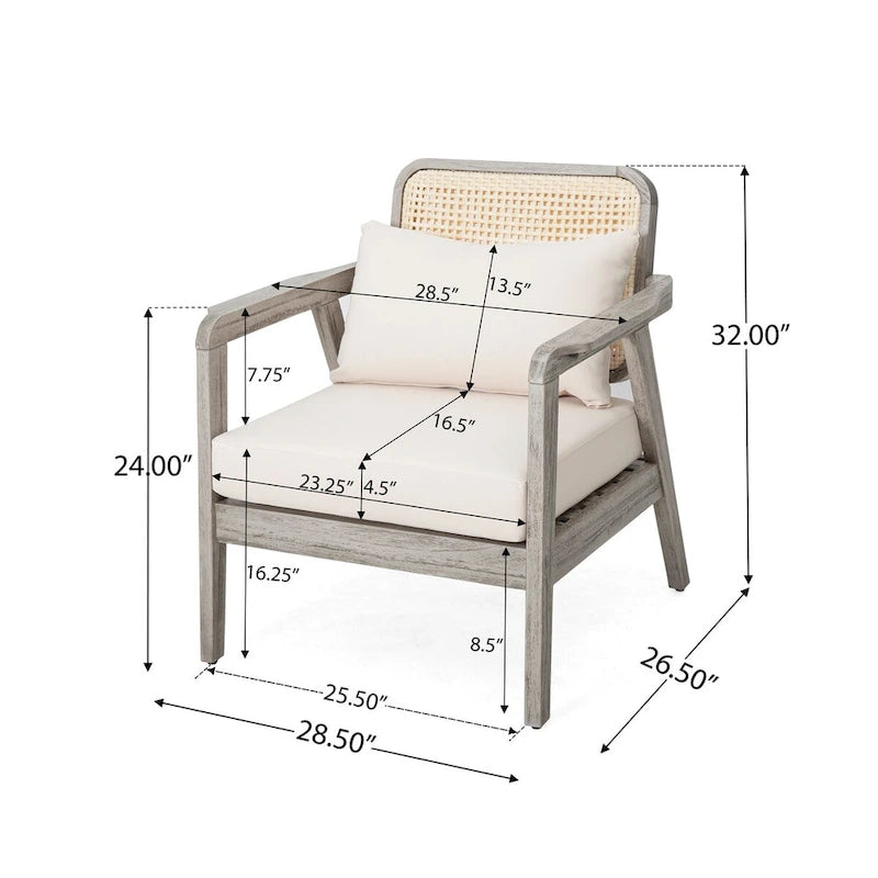 Fauteuil club de jardin en bois d'acacia, mobilier de terrasse, coussin épais imperméable, assise profonde pour porche, jardin, cour