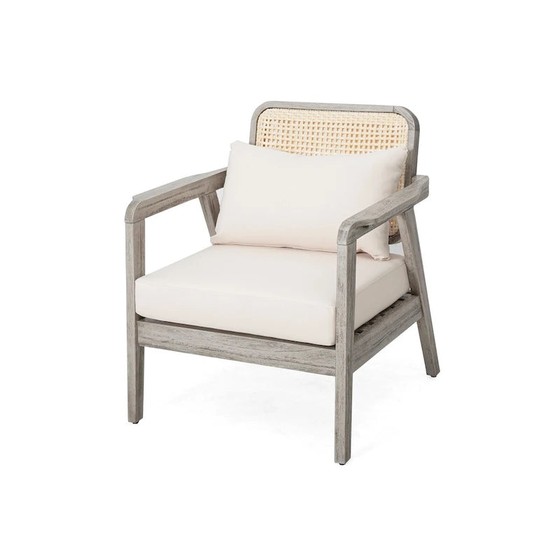 Fauteuil club de jardin en bois d'acacia, mobilier de terrasse, coussin épais imperméable, assise profonde pour porche, jardin, cour