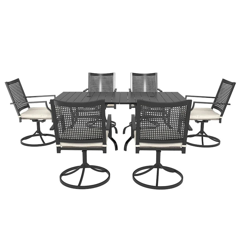 Table de salle à manger carrée en acier avec chaise (ensemble de 6)