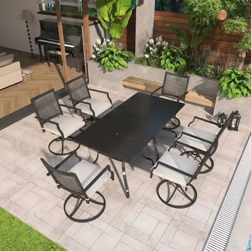 Table de salle à manger carrée en acier avec chaise (ensemble de 6)