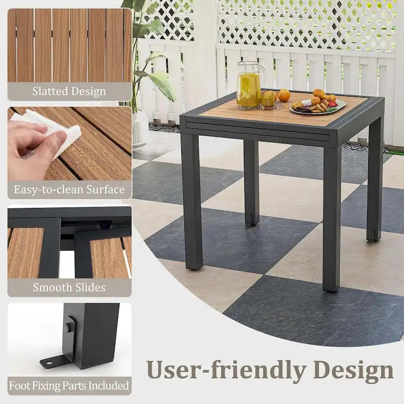 Table de patio extensible d'extérieur 31,5-63 cm avec support en L inclus