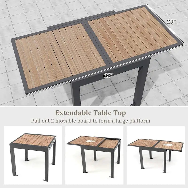 Table de patio extensible d'extérieur 31,5-63 cm avec support en L inclus