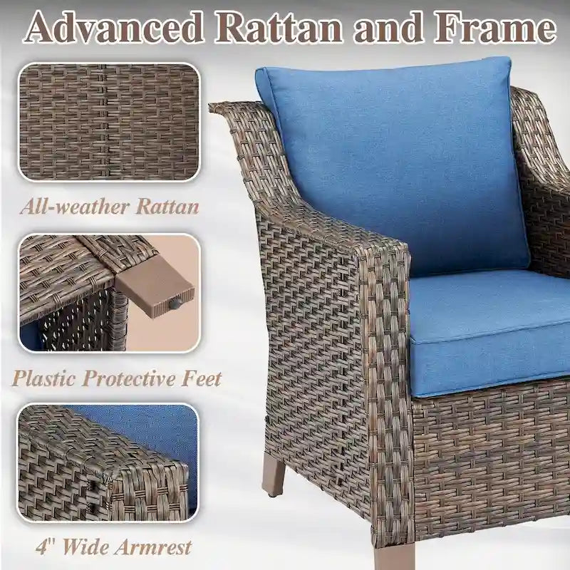 Chaises de jardin en rotin style bistro, table basse - Marron