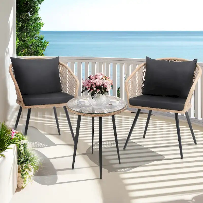 Ensemble de 3 chaises de conversation en rotin résistant aux intempéries Moasis pour jardin - 3 pièces