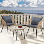 Ensemble de 3 chaises de conversation en rotin résistant aux intempéries Moasis pour jardin - 3 pièces
