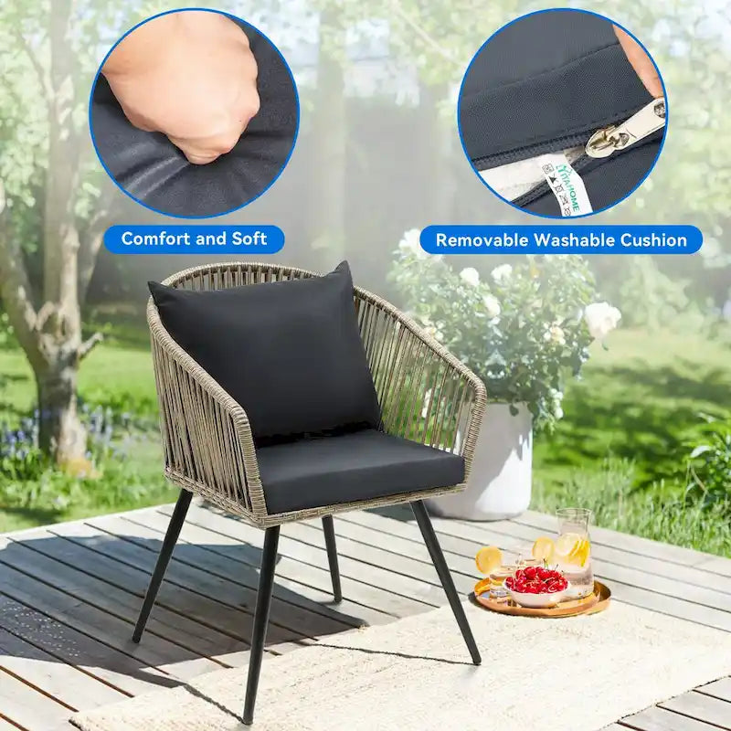 Ensemble de 3 chaises de conversation en rotin résistant aux intempéries Moasis pour jardin - 3 pièces