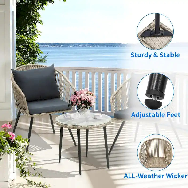 Ensemble de 3 chaises de conversation en rotin résistant aux intempéries Moasis pour jardin - 3 pièces