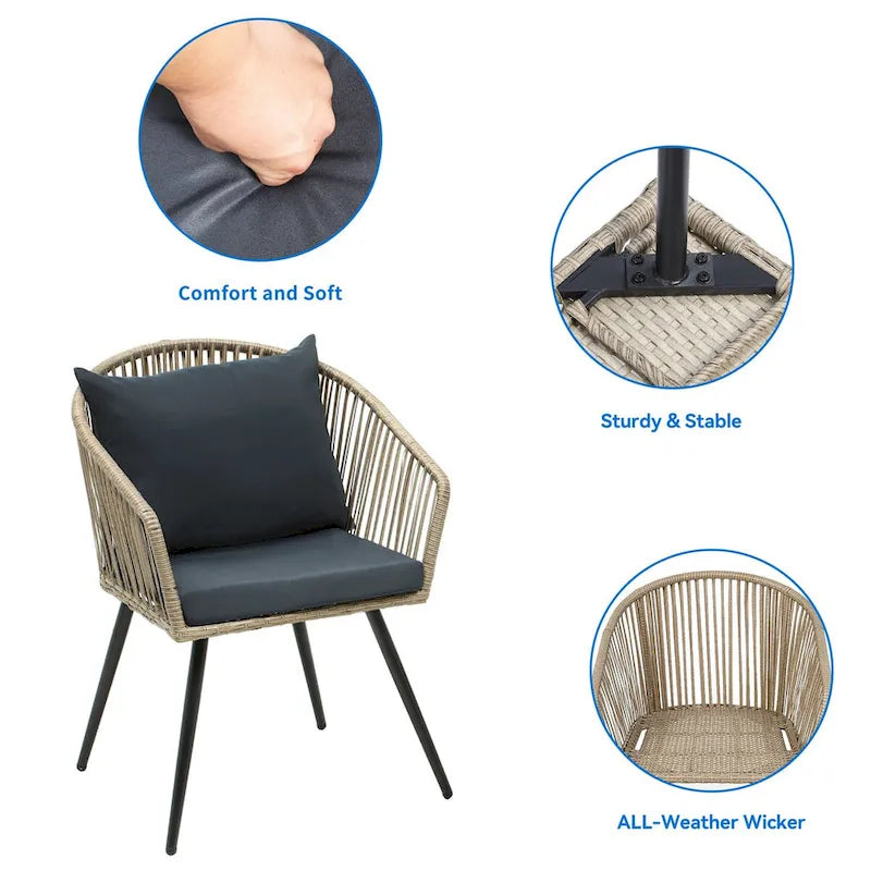 Ensemble de 3 chaises de conversation en rotin résistant aux intempéries Moasis pour jardin - 3 pièces