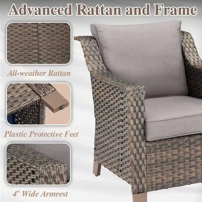 Ensemble fauteuil et repose-pieds d'extérieur avec table basse - Marron