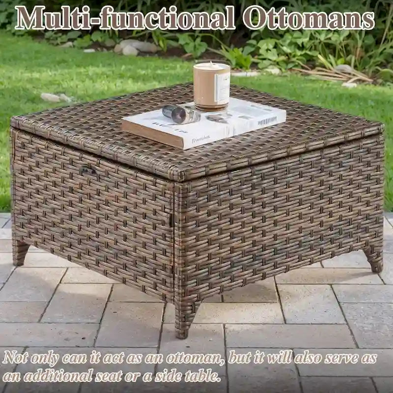 Ensemble fauteuil et repose-pieds d'extérieur avec table basse - Marron