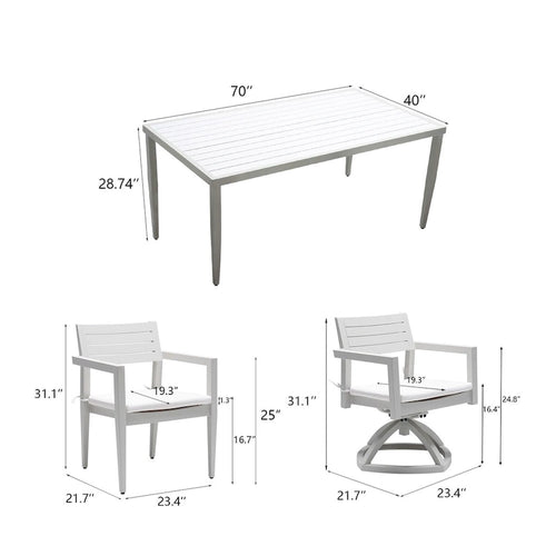 Ensemble de mobilier de patio en aluminium 7 pièces comprenant 4 chaises de salle à manger et 2 fauteuils pivotants à bascule