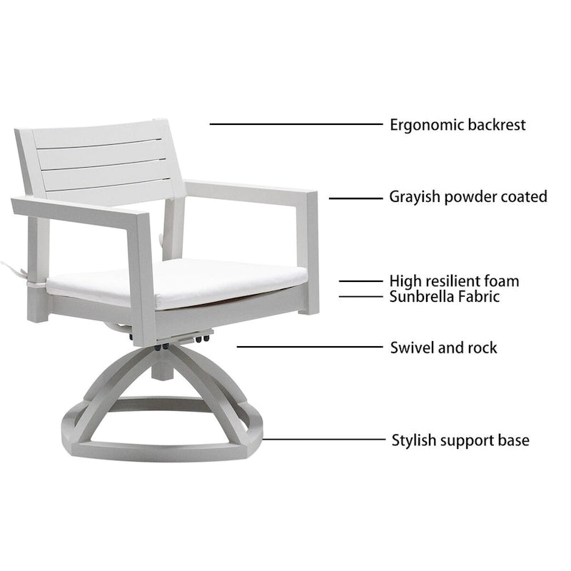 Ensemble de mobilier de patio en aluminium 7 pièces comprenant 4 chaises de salle à manger et 2 fauteuils pivotants à bascule