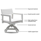 Ensemble de mobilier de patio en aluminium 7 pièces comprenant 4 chaises de salle à manger et 2 fauteuils pivotants à bascule
