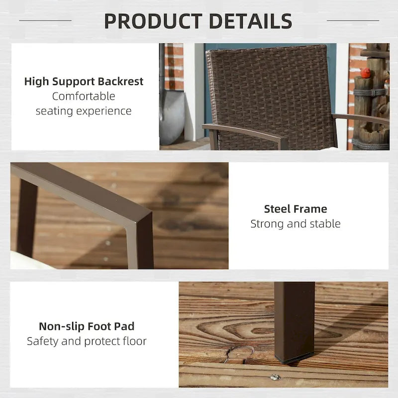 Ensemble de 2 chaises de jardin en rotin PE avec coussin, chaises de terrasse en osier avec dossier