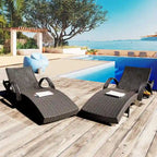 Ensemble de 2 chaises longues en osier de 80 cm, chaise longue de patio en rotin inclinable avec table d'appoint coulissante et dossier réglable ergonomique