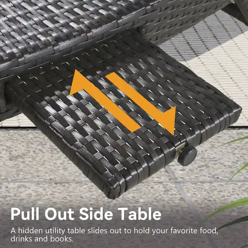 Ensemble de 2 chaises longues en osier de 80 cm, chaise longue de patio en rotin inclinable avec table d'appoint coulissante et dossier réglable ergonomique
