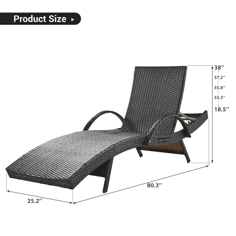 Ensemble de 2 chaises longues en osier de 80 cm, chaise longue de patio en rotin inclinable avec table d'appoint coulissante et dossier réglable ergonomique