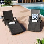 Ensemble de 2 chaises longues en osier de 80 cm, chaise longue de patio en rotin inclinable avec table d'appoint coulissante et dossier réglable ergonomique