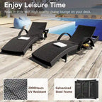 Ensemble de 2 chaises longues en osier de 80 cm, chaise longue de patio en rotin inclinable avec table d'appoint coulissante et dossier réglable ergonomique