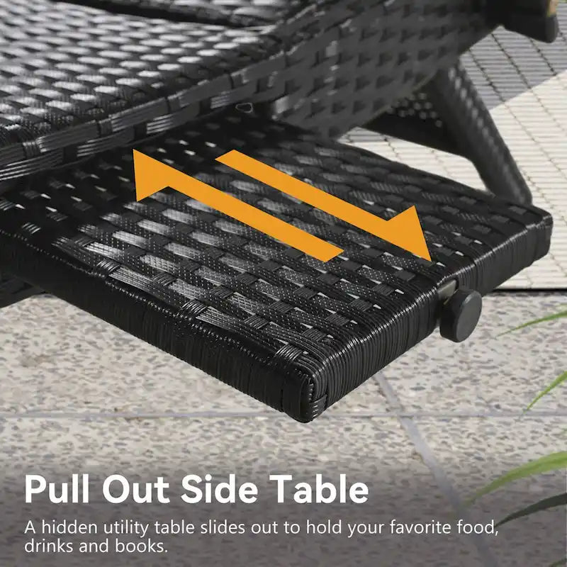 Ensemble de 2 chaises longues en osier de 80 cm, chaise longue de patio en rotin inclinable avec table d'appoint coulissante et dossier réglable ergonomique