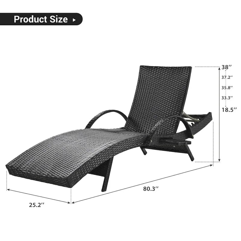 Ensemble de 2 chaises longues en osier de 80 cm, chaise longue de patio en rotin inclinable avec table d'appoint coulissante et dossier réglable ergonomique