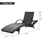 Ensemble de 2 chaises longues en osier de 80 cm, chaise longue de patio en rotin inclinable avec table d'appoint coulissante et dossier réglable ergonomique