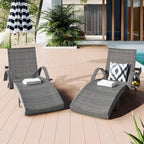 Ensemble de 2 chaises longues en osier de 80 cm, chaise longue de patio en rotin inclinable avec table d'appoint coulissante et dossier réglable ergonomique