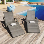 Ensemble de 2 chaises longues en osier de 80 cm, chaise longue de patio en rotin inclinable avec table d'appoint coulissante et dossier réglable ergonomique