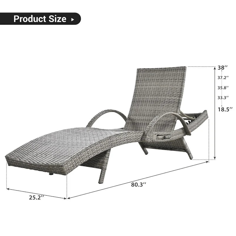 Ensemble de 2 chaises longues en osier de 80 cm, chaise longue de patio en rotin inclinable avec table d'appoint coulissante et dossier réglable ergonomique
