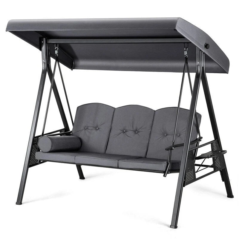 Balançoire de patio en métal pour 3 personnes avec auvent et coussins - Non disponible