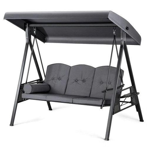 Balançoire de patio en métal pour 3 personnes avec auvent et coussins - Non disponible