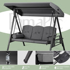 Balançoire de patio en métal pour 3 personnes avec auvent et coussins - Non disponible