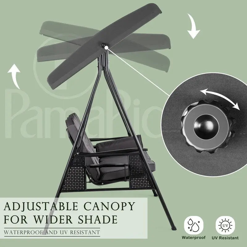 Balançoire de patio en métal pour 3 personnes avec auvent et coussins - Non disponible